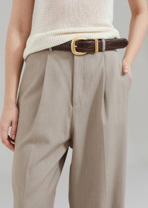 Nessi Pintuck Trousers - Taupe Women Brown Bottoms The Frankie Shop - Image 3