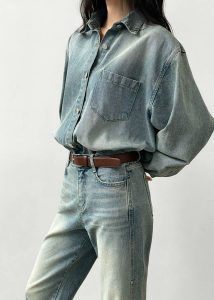 Nevada Denim Shirt - Light Wash Blue The Frankie Shop Women Tops