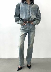 Nevada Denim Shirt - Light Wash Blue The Frankie Shop Women Tops - Image 3