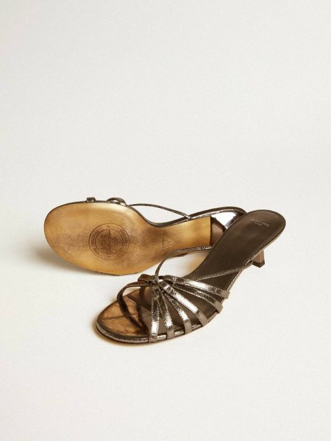 Nico Kitten Heel Sandals In Metallic Gray Leather Sandals Golden Goose Women - Image 4