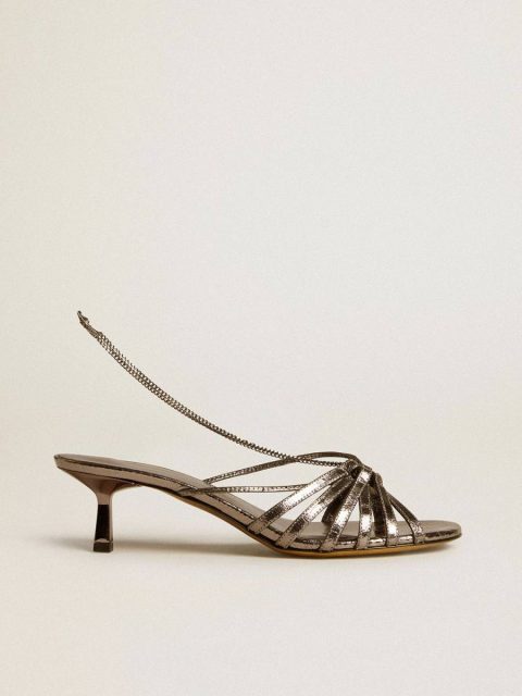 Nico Kitten Heel Sandals In Metallic Gray Leather Sandals Golden Goose Women