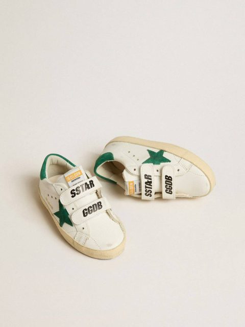 Old School Junior With Green Suede Star And Heel Tab Little Boys (1-3 Years) Golden Goose Kids White - Image 2