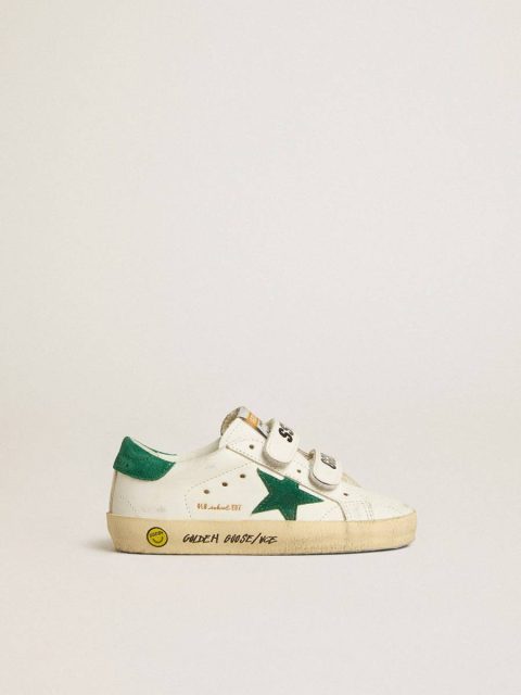 Old School Junior With Green Suede Star And Heel Tab Little Boys (1-3 Years) Golden Goose Kids White