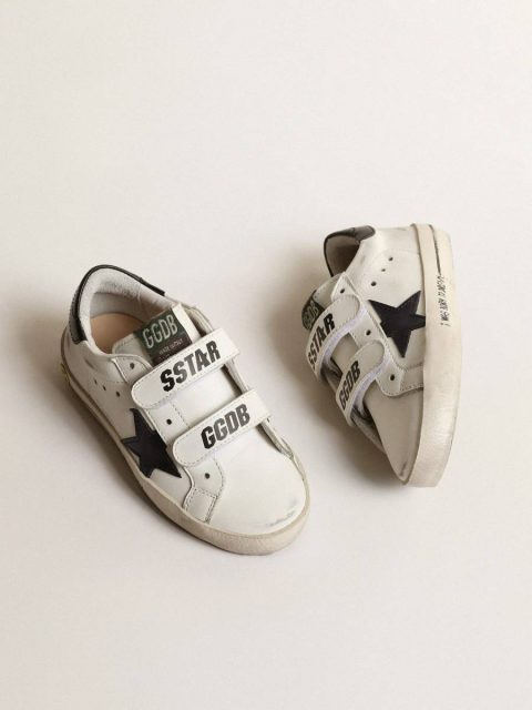 Old School Young With Metallic Leather Star And Black Heel Tab Kids White Boys (4-10 Years) Golden Goose - Image 2