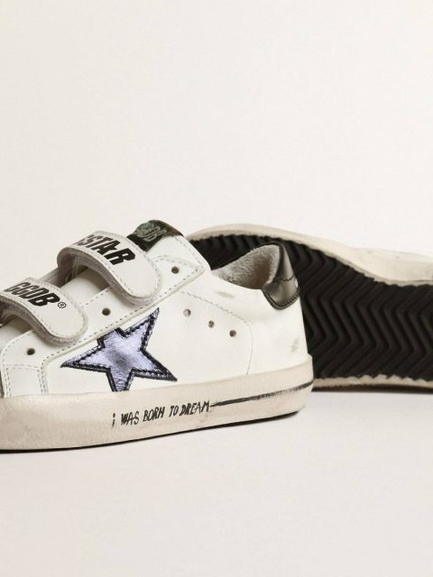 Old School Young With Metallic Leather Star And Black Heel Tab Kids White Boys (4-10 Years) Golden Goose - Image 3