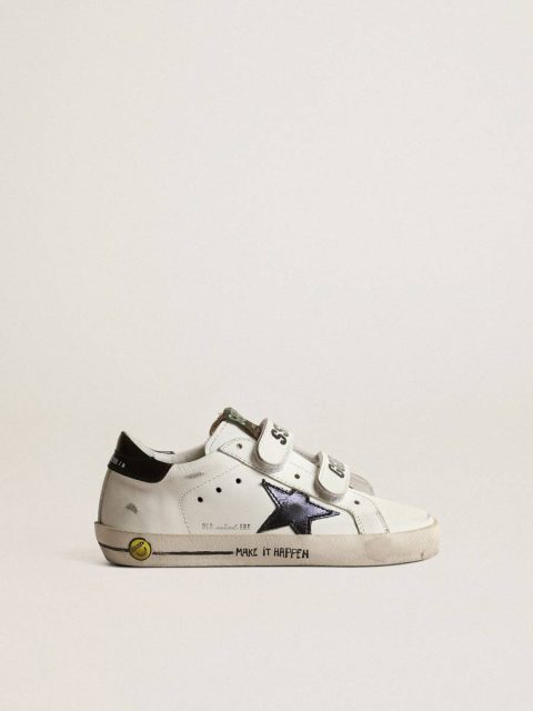 Old School Young With Metallic Leather Star And Black Heel Tab Kids White Boys (4-10 Years) Golden Goose