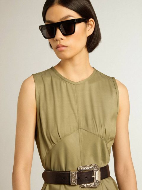 Olive-Colored Women's Midi Dress With Zip Fastening On The Back Olive Golden Goose Dresses & Jumpsuits Women - Image 2