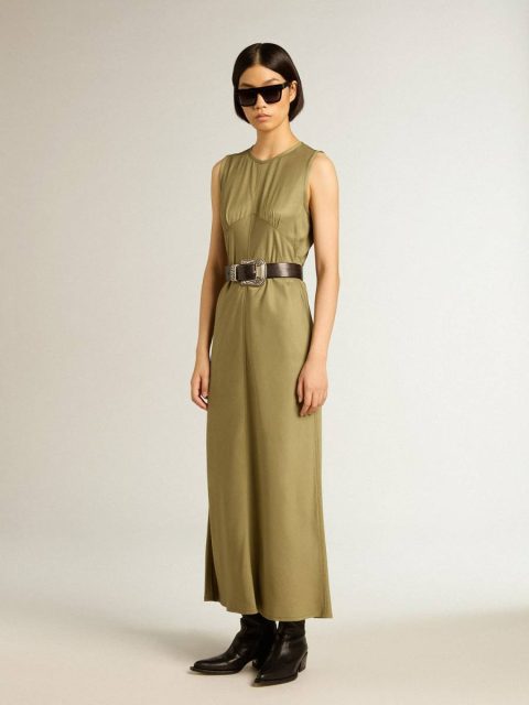 Olive-Colored Women's Midi Dress With Zip Fastening On The Back Olive Golden Goose Dresses & Jumpsuits Women - Image 3