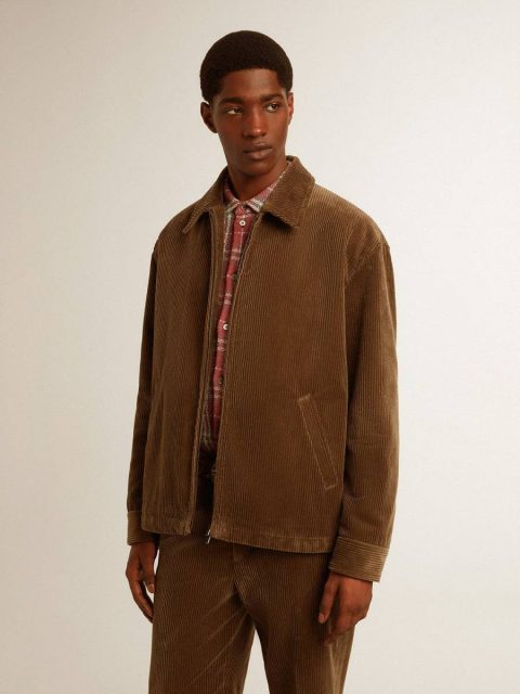 Olive Golden Goose Men Coats & Jackets Men's Olive-Green Corduroy Jacket - Image 2