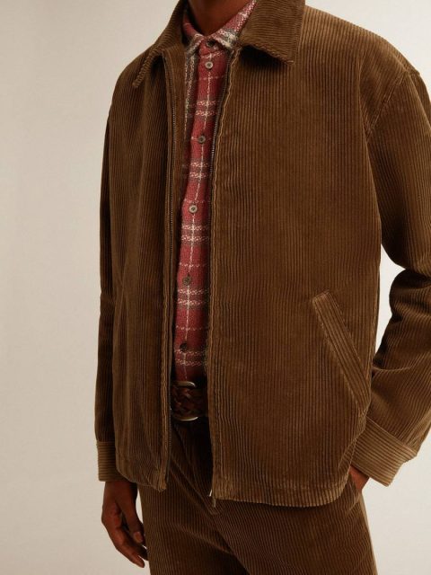 Olive Golden Goose Men Coats & Jackets Men's Olive-Green Corduroy Jacket - Image 5