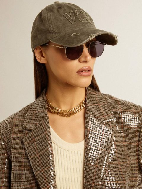 Olive-Green Cotton Baseball Cap With A Lived-In Finish Women Golden Goose Olive Hats - Image 3