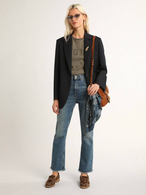 Olive Green Olive-Green Regular-Fit T-Shirt With Golden Lettering On The Front Women Golden Goose T-Shirts & Tops - Image 3