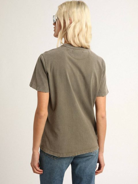 Olive Green Olive-Green Regular-Fit T-Shirt With Golden Lettering On The Front Women Golden Goose T-Shirts & Tops - Image 4
