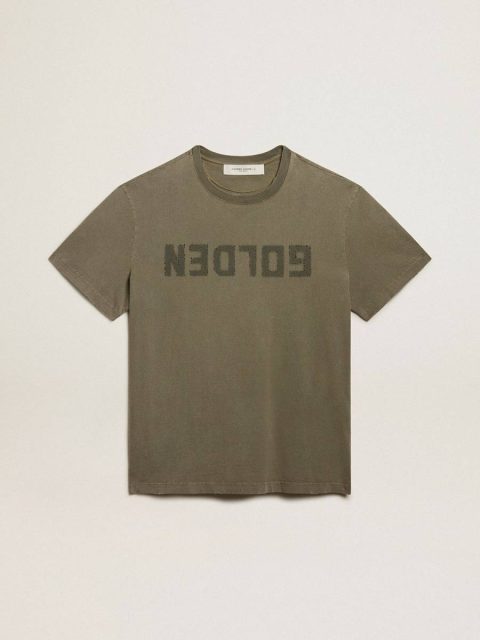 Olive Green Olive-Green Regular-Fit T-Shirt With Golden Lettering On The Front Women Golden Goose T-Shirts & Tops