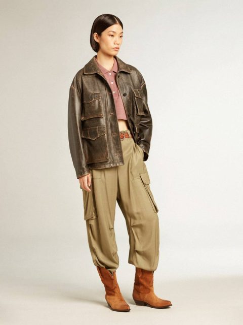 Olive Women Jeans & Pants Golden Goose Women’s Olive-Colored Viscose Cargo Pants - Image 3