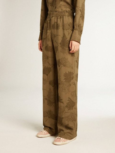 Olive Women Women's Olive-Colored Viscose-Cotton Blend Pants With Floral Pattern Jeans & Pants Golden Goose - Image 2