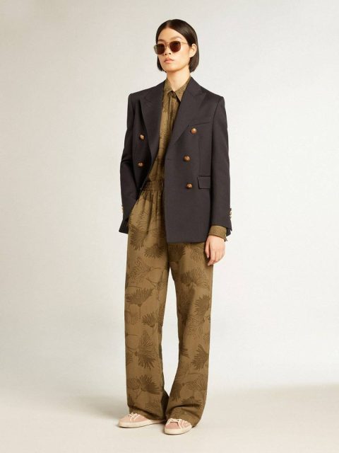Olive Women Women's Olive-Colored Viscose-Cotton Blend Pants With Floral Pattern Jeans & Pants Golden Goose - Image 3
