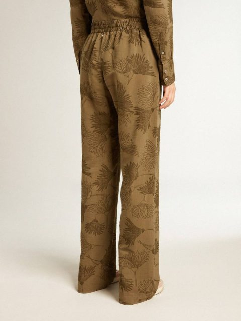 Olive Women Women's Olive-Colored Viscose-Cotton Blend Pants With Floral Pattern Jeans & Pants Golden Goose - Image 4