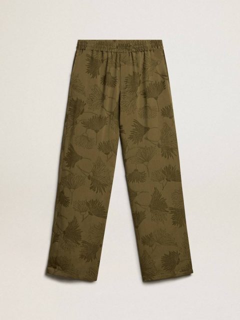 Olive Women Women's Olive-Colored Viscose-Cotton Blend Pants With Floral Pattern Jeans & Pants Golden Goose