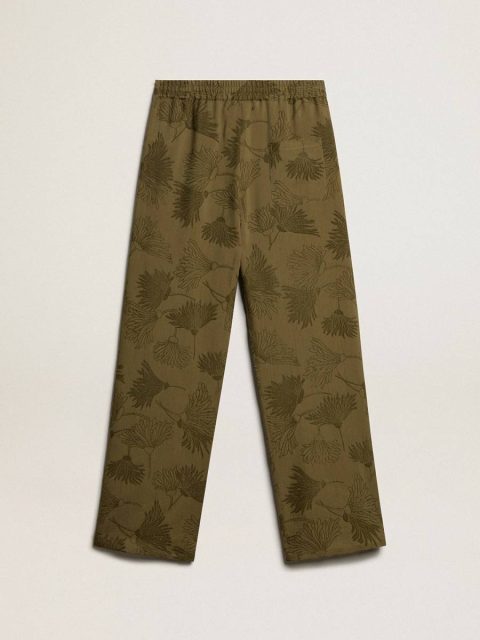 Olive Women Women's Olive-Colored Viscose-Cotton Blend Pants With Floral Pattern Jeans & Pants Golden Goose - Image 5