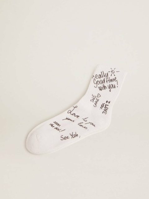 Optical White Socks With Black Lettering Socks Women Golden Goose