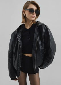Outerwear Black The Frankie Shop Burnaby Faux Leather Zip-Up Hoodie - Black Women - Image 5