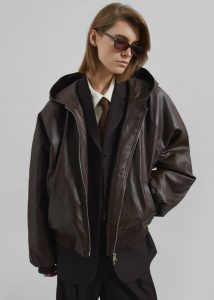 Outerwear Burnaby Faux Leather Zip-Up Hoodie - Brown Brown The Frankie Shop Women - Image 2