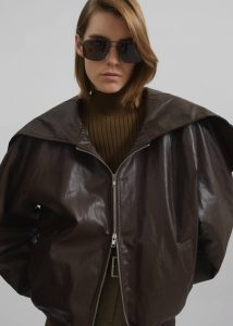 Outerwear Burnaby Faux Leather Zip-Up Hoodie - Brown Brown The Frankie Shop Women