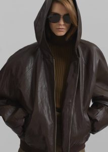 Outerwear Burnaby Faux Leather Zip-Up Hoodie - Brown Brown The Frankie Shop Women - Image 3