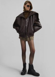 Outerwear Burnaby Faux Leather Zip-Up Hoodie - Brown Brown The Frankie Shop Women - Image 4