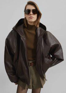 Outerwear Burnaby Faux Leather Zip-Up Hoodie - Brown Brown The Frankie Shop Women - Image 5