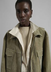 Outerwear Fennor Suede Jacket - Pale Olive Women The Frankie Shop Green - Image 3