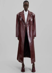 Outerwear Red The Frankie Shop Women Tina Crackled Faux Leather Trench Coat - Burgundy - Image 2