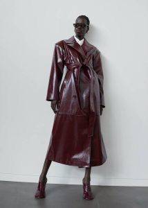 Outerwear Red The Frankie Shop Women Tina Crackled Faux Leather Trench Coat - Burgundy