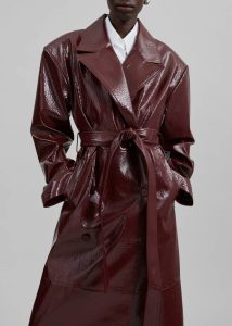Outerwear Red The Frankie Shop Women Tina Crackled Faux Leather Trench Coat - Burgundy - Image 3
