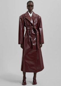 Outerwear Red The Frankie Shop Women Tina Crackled Faux Leather Trench Coat - Burgundy - Image 4