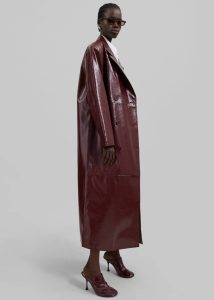 Outerwear Red The Frankie Shop Women Tina Crackled Faux Leather Trench Coat - Burgundy - Image 5