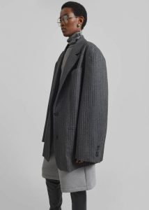 Outerwear Stora Oversized Wool Blazer - Grey/White Pinstripe The Frankie Shop Grey Women