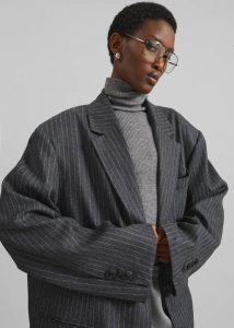 Outerwear Stora Oversized Wool Blazer - Grey/White Pinstripe The Frankie Shop Grey Women - Image 4