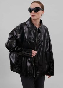 Outerwear The Frankie Shop Black Women Arbor Crackled Faux Leather Jacket - Black - Image 2
