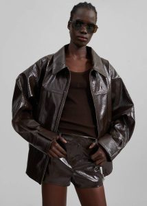 Outerwear The Frankie Shop Brown Arbor Crackled Faux Leather Jacket - Brown Women