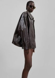 Outerwear The Frankie Shop Brown Arbor Crackled Faux Leather Jacket - Brown Women - Image 4