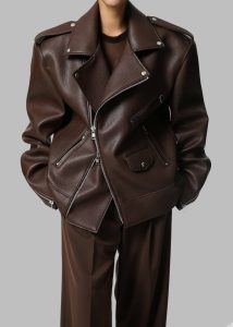 Outerwear The Frankie Shop Chicago Oversized Biker Jacket - Brown Brown Women - Image 3