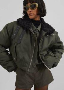 Outerwear The Frankie Shop Green Riano Cropped Bomber Jacket - Khaki Women