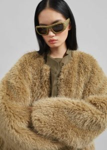 Outerwear Winford Reversible Fur Coat - Khaki Women Green The Frankie Shop - Image 3