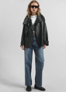 Outerwear Women The Frankie Shop Black Amunta Faux Leather Trench Jacket - Black - Image 3