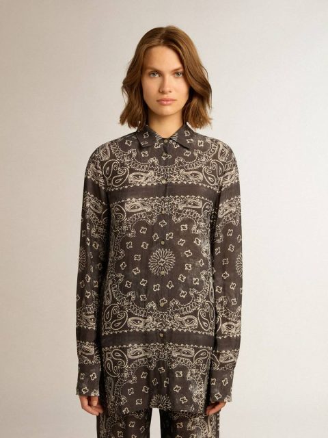 Pajama Shirt In Anthracite Gray With Paisley Print Shirts Women Golden Goose Anthracite Gray - Image 5