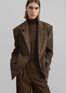 Peoria Faux Suede Blazer - Brown The Frankie Shop Women Outerwear Brown