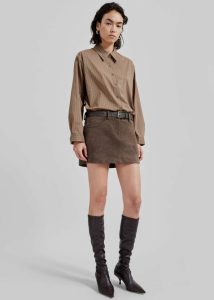 Peoria Faux Suede Mini Skirt - Brown Bottoms Women Brown The Frankie Shop - Image 5