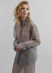 Peri Sheer Shirt - Grey Grey The Frankie Shop Tops Women